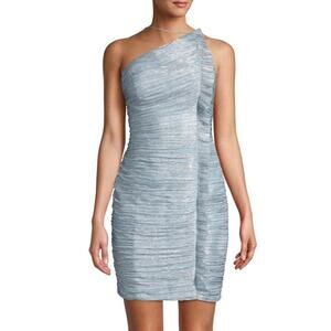 Aidan Blue Silver One Shoulder Mini Cocktail Dress Sz 8